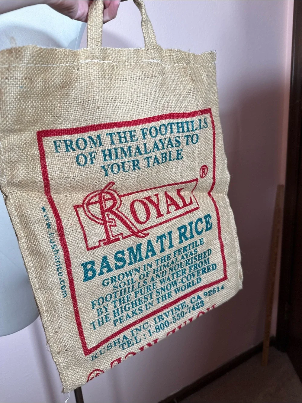 Vintage royal rice bag jute burlap zip top up cycled reusable bag